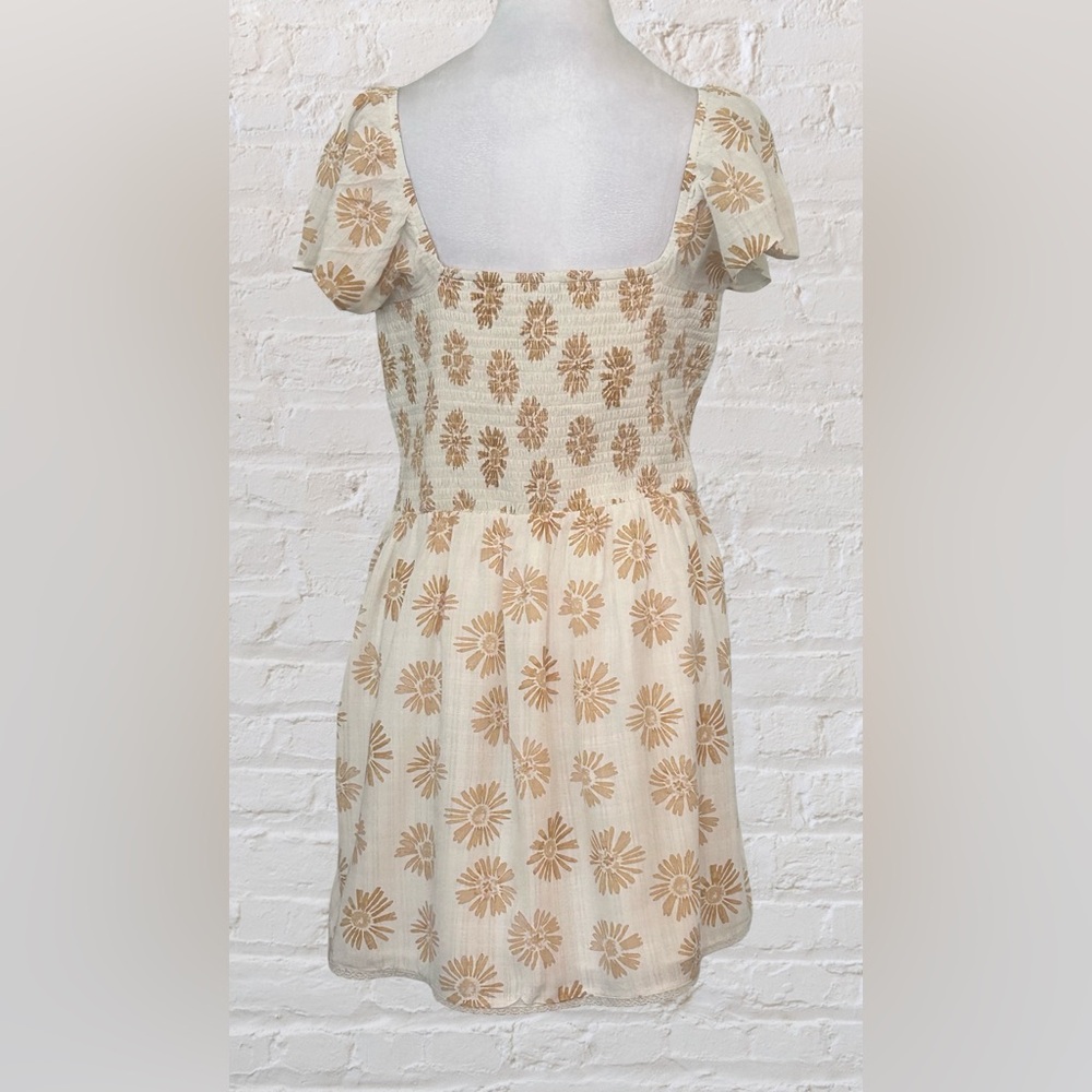 American Eagle Ivory Tan Summer Floral Corset Mini Dress L Cottagecore Bohemian - Picture 7 of 11